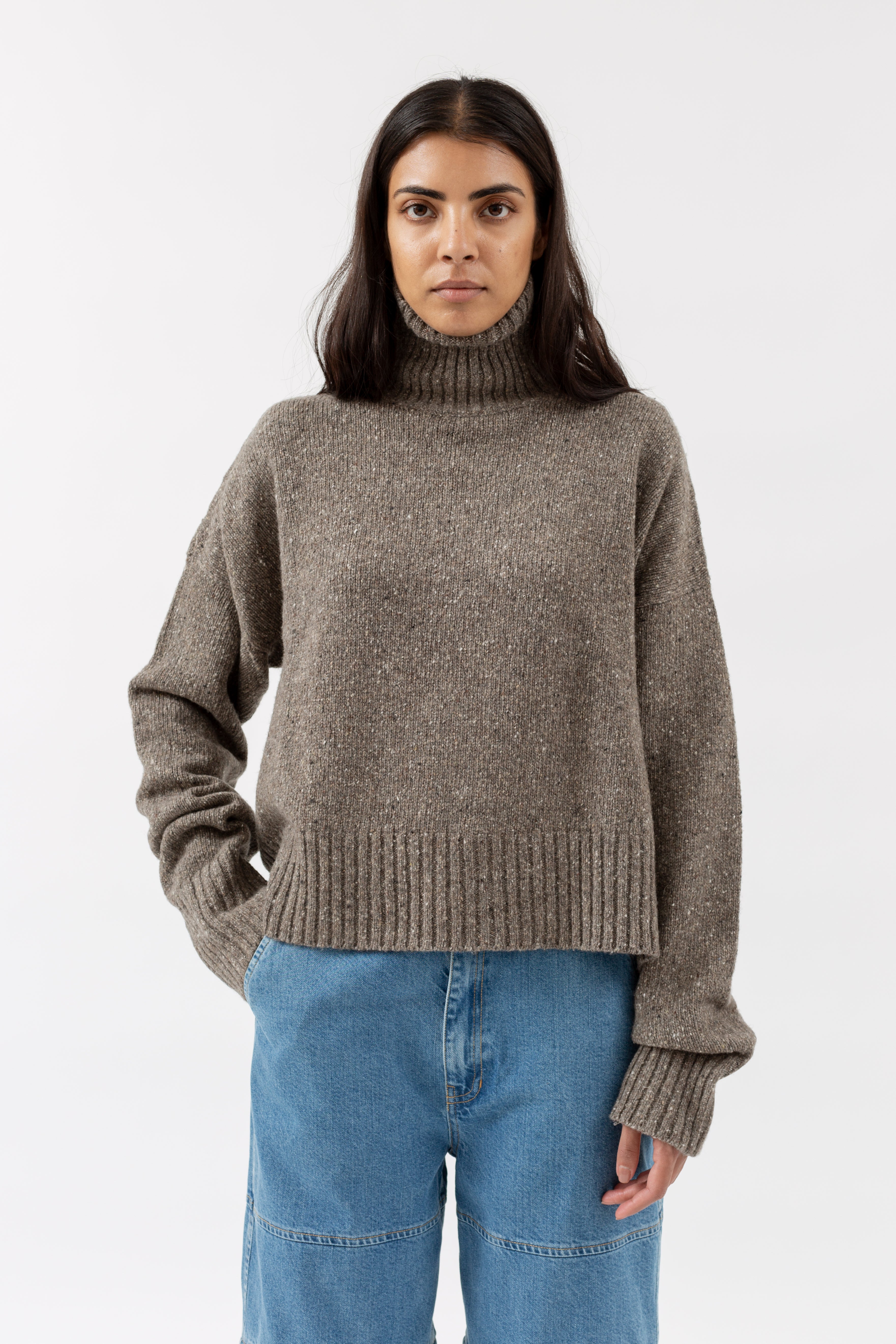 Brownie Turtleneck - Grey/Brown Melange