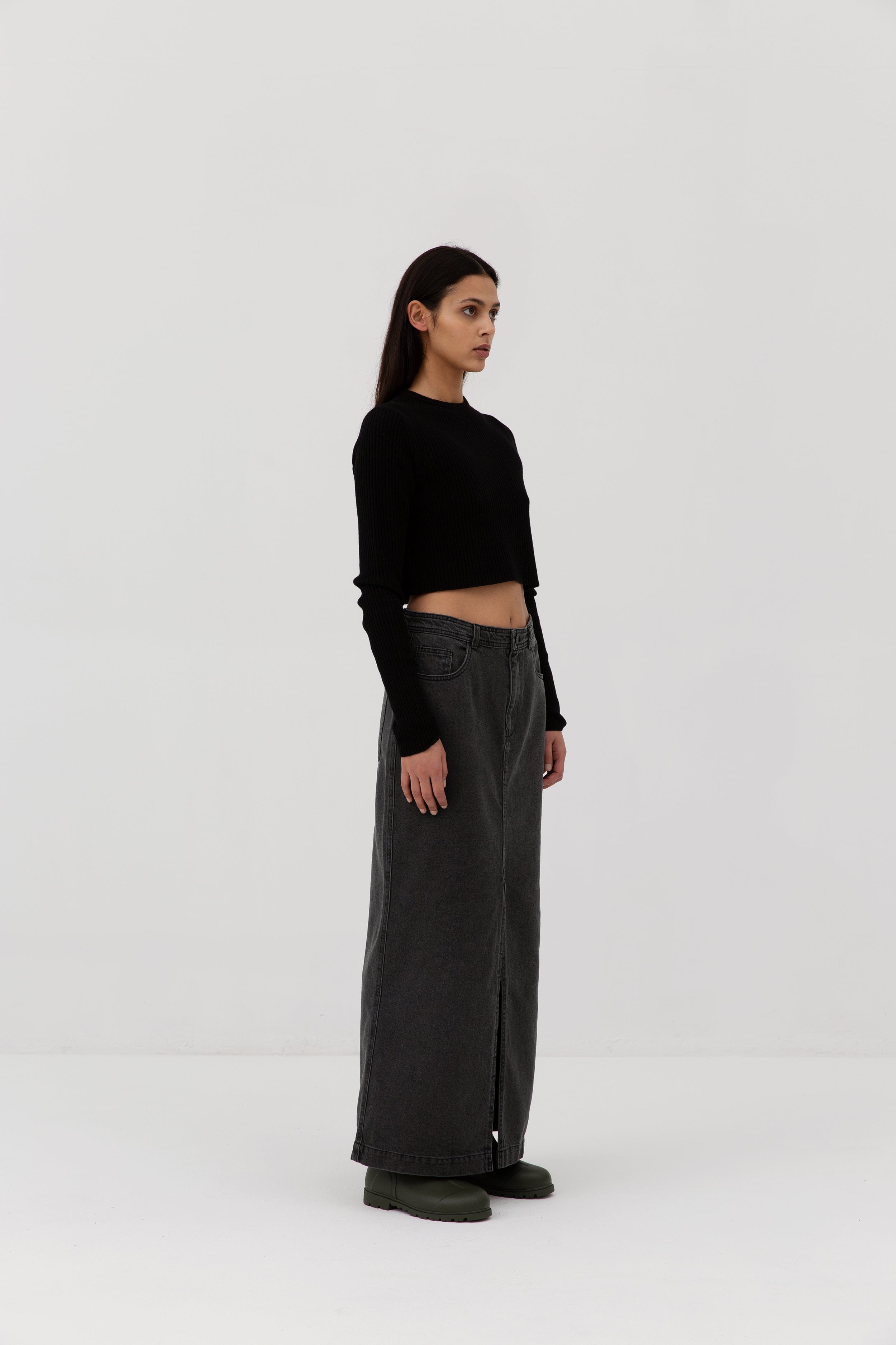 Classic Jeans Skirt - Washed Black