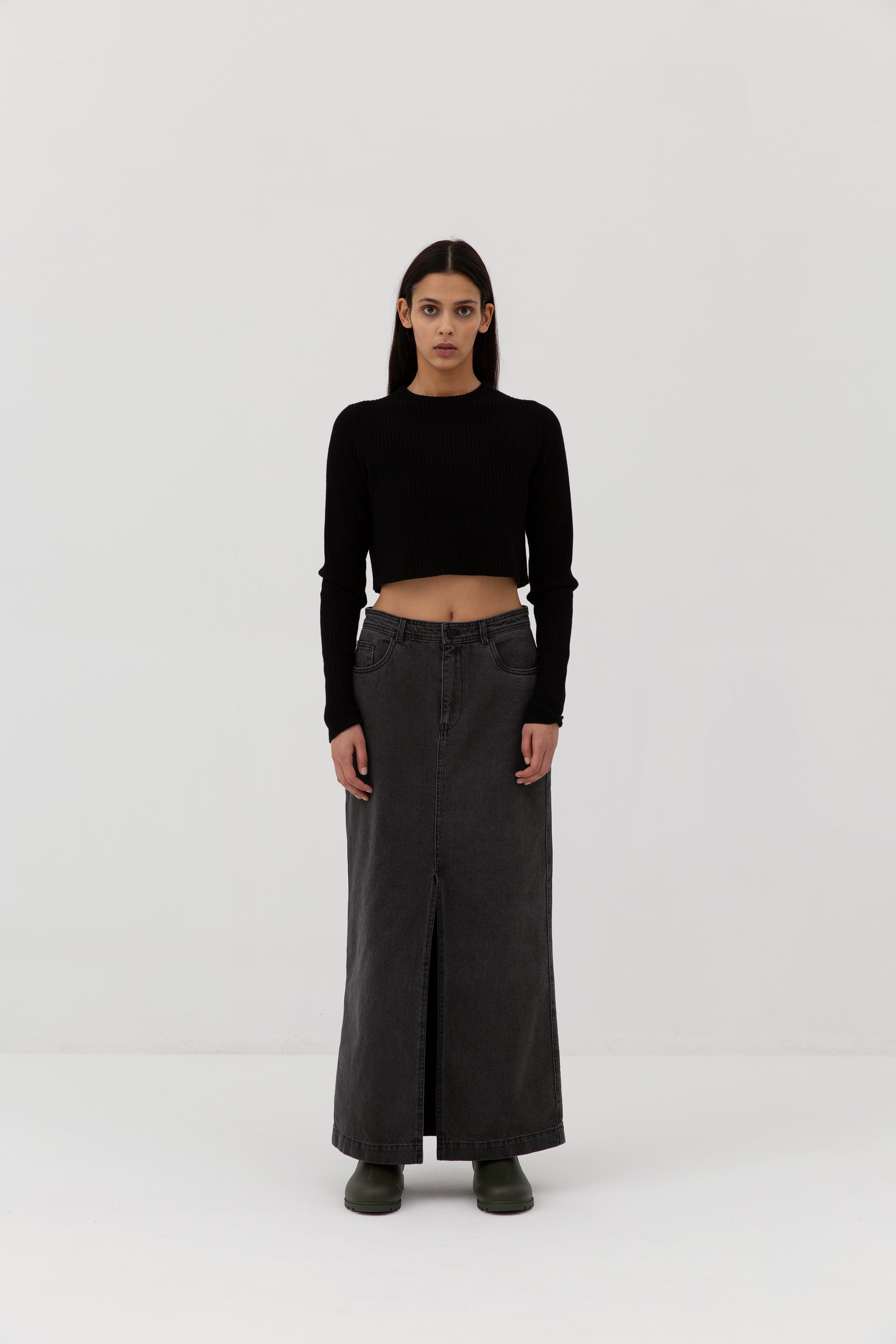 Classic Jeans Skirt - Washed Black